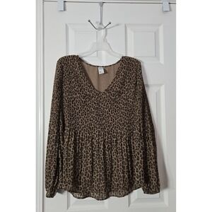 Anko Brand Womans Long Sleeve Leopard Print Blouse Size 10.